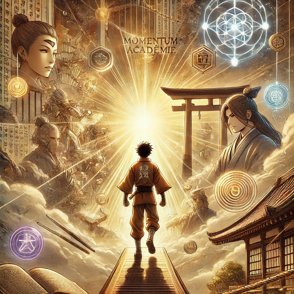 DALL·E 2025-02-20 12.42.00 - A highly detailed manga-style illustration representing the mission of Momentum Académie, aligned with the concept of personal growth and self-improve