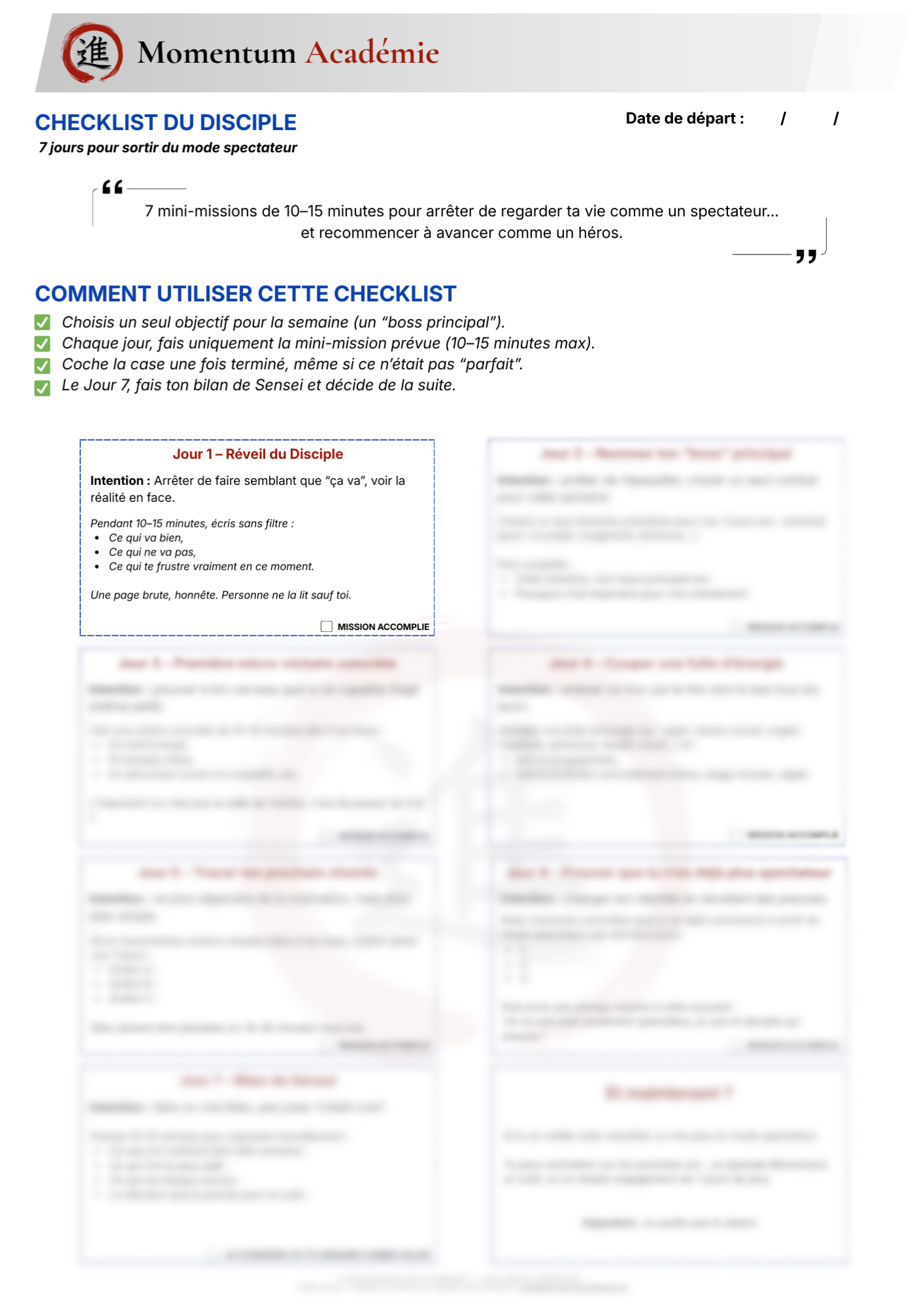 Aperçu de la checklist du Disciple